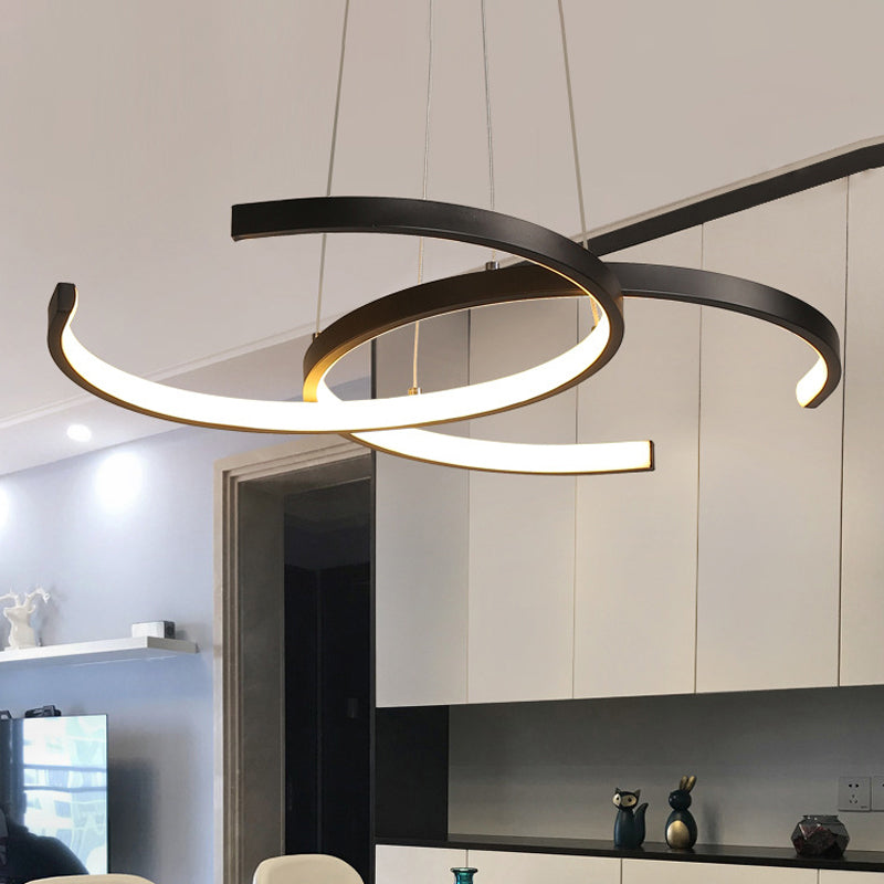 Double C-Shape Metal Ceiling Pendant Light Minimalist Black/White LED Chandelier Light, Warm/White Light Clearhalo 'Ceiling Lights' 'Chandeliers' 'Modern Chandeliers' 'Modern' Lighting' 293926