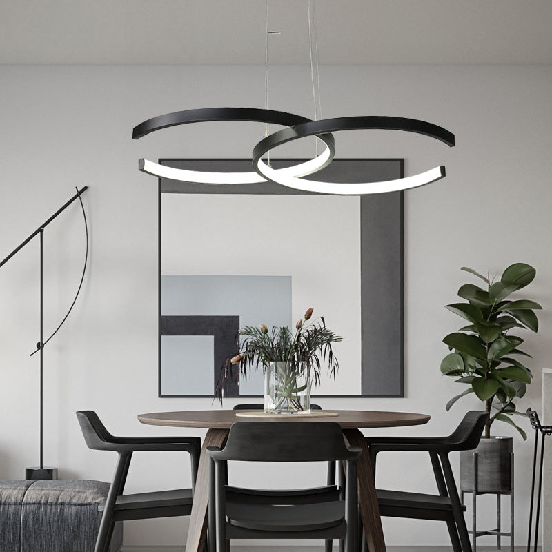 Double C-Shape Metal Ceiling Pendant Light Minimalist Black/White LED Chandelier Light, Warm/White Light Black White Clearhalo 'Ceiling Lights' 'Chandeliers' 'Modern Chandeliers' 'Modern' Lighting' 293927