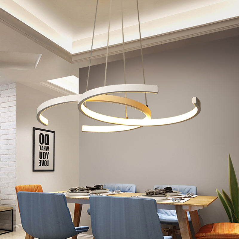 Double C-Shape Metal Ceiling Pendant Light Minimalist Black/White LED Chandelier Light, Warm/White Light White Clearhalo 'Ceiling Lights' 'Chandeliers' 'Modern Chandeliers' 'Modern' Lighting' 293930