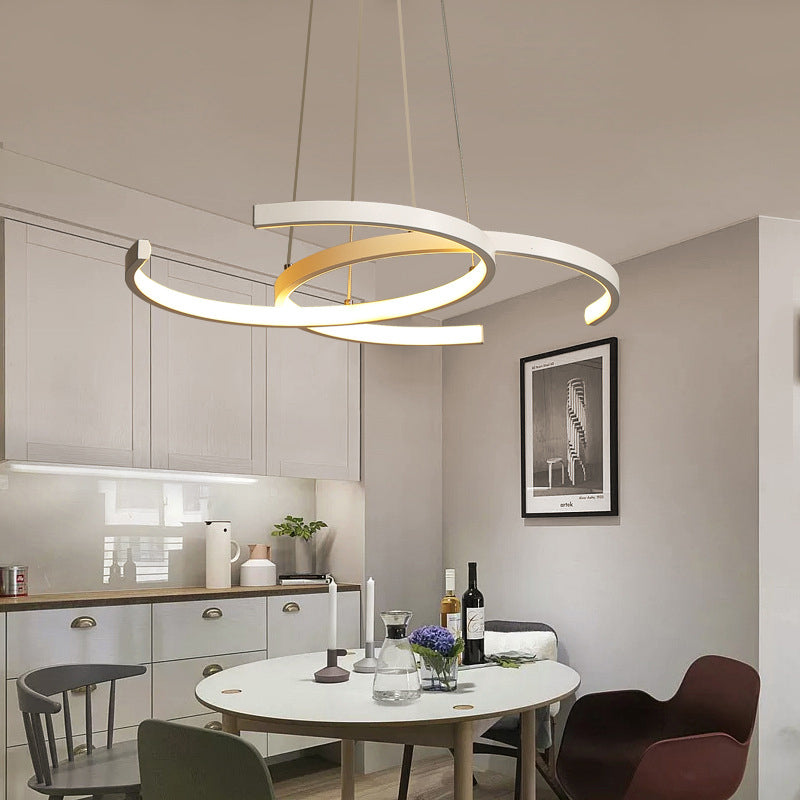 Double C-Shape Metal Ceiling Pendant Light Minimalist Black/White LED Chandelier Light, Warm/White Light Clearhalo 'Ceiling Lights' 'Chandeliers' 'Modern Chandeliers' 'Modern' Lighting' 293931