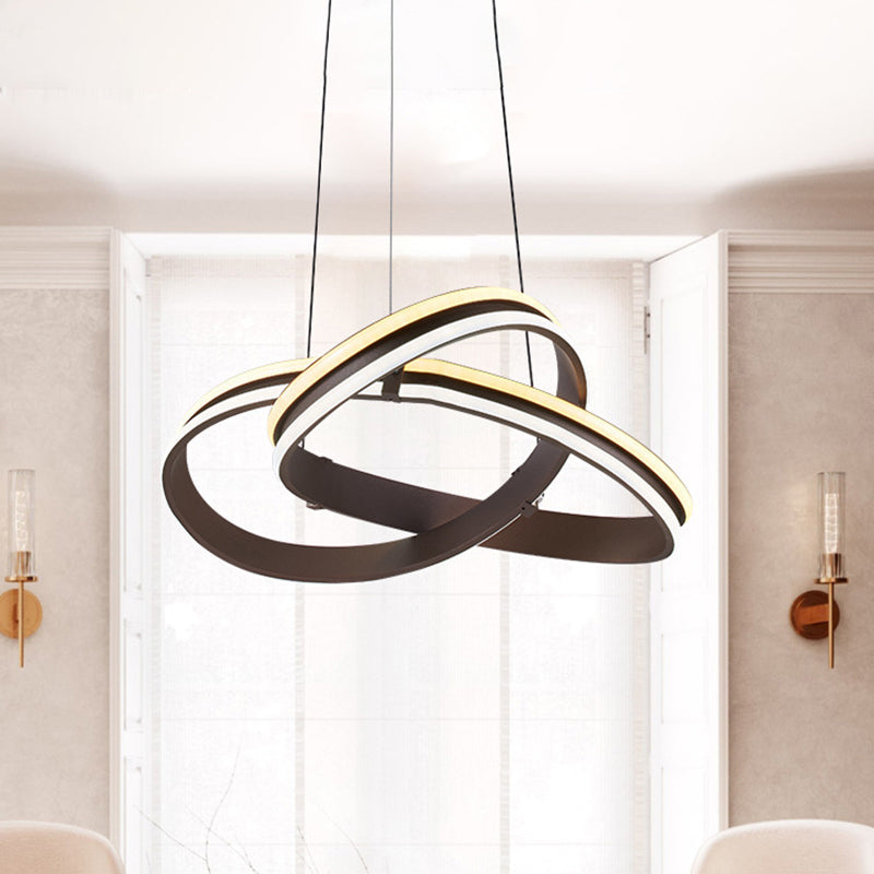 Coffee Seamless Curve Chandelier Lamp Contemporary Metal LED Pendant Light, Warm/White Light Coffee Clearhalo 'Ceiling Lights' 'Chandeliers' 'Modern Chandeliers' 'Modern' Lighting' 293934