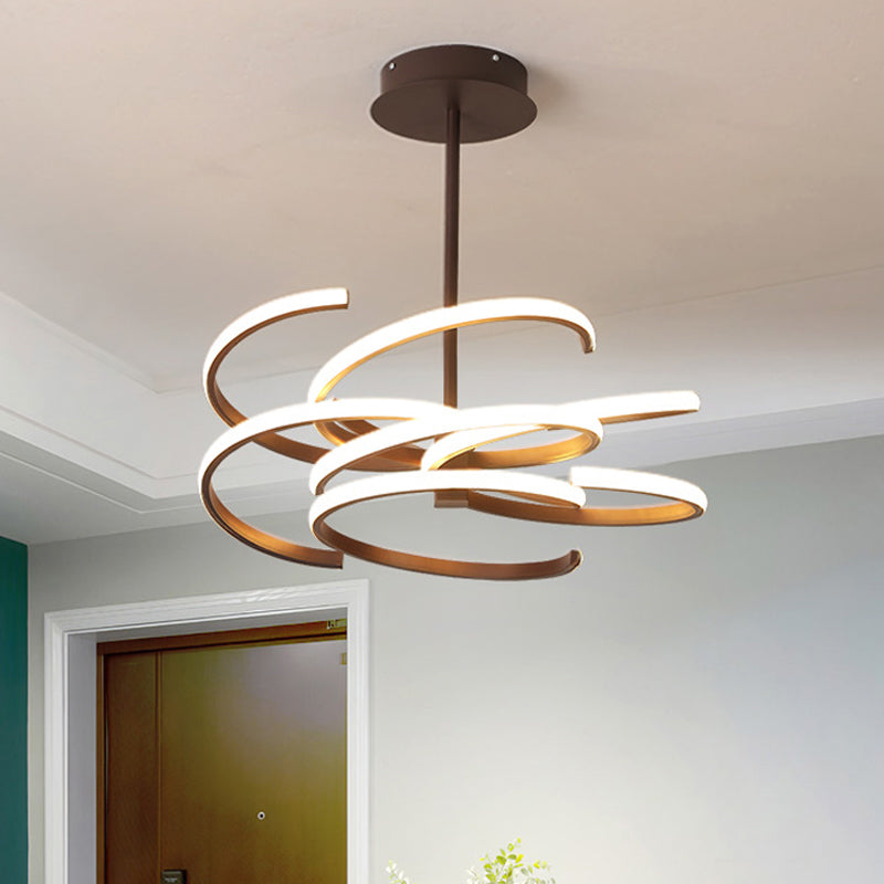 Coffee Twist Hanging Ceiling Light Simple Style Metal 19.5/24.5 Wide LED  Chandelier Lamp, Warm/White Light