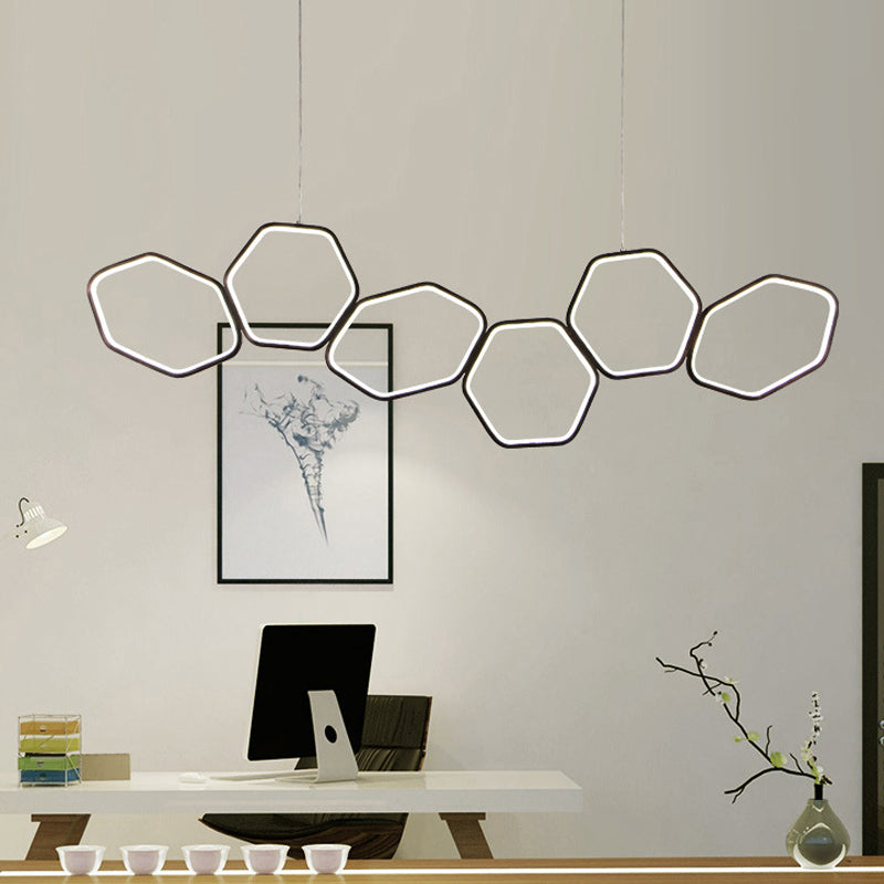 Honeycomb Ceiling Chandelier Contemporary Metal 6 Lights Coffee Suspension Light in Warm/White Light Clearhalo 'Ceiling Lights' 'Chandeliers' 'Modern Chandeliers' 'Modern' Lighting' 293998