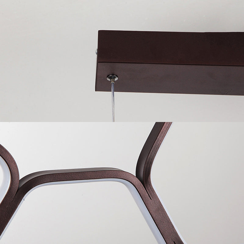 Honeycomb Ceiling Chandelier Contemporary Metal 6 Lights Coffee Suspension Light in Warm/White Light Clearhalo 'Ceiling Lights' 'Chandeliers' 'Modern Chandeliers' 'Modern' Lighting' 294002