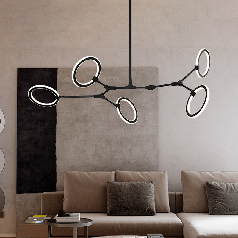 Contemporary Branch Metal Pendant Light 5 Heads Hanging Chandelier Light in Black Clearhalo 'Ceiling Lights' 'Chandeliers' 'Modern Chandeliers' 'Modern' Lighting' 294019