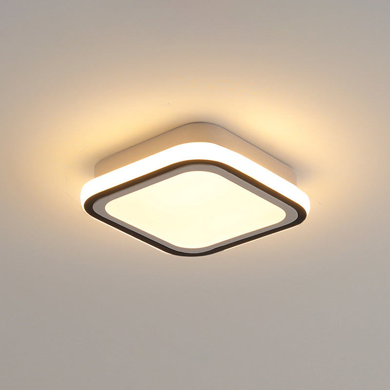 LED Corridor Ceiling Flush Light Minimalist Black Flush Light Fixture with Round/Square Metal Shade in White/3 Color Light Black Square Plate Clearhalo 'Ceiling Lights' 'Close To Ceiling Lights' 'Close to ceiling' 'Flush mount' Lighting' 294164