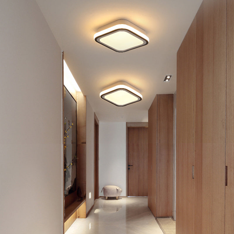 LED Corridor Ceiling Flush Light Minimalist Black Flush Light Fixture with Round/Square Metal Shade in White/3 Color Light Clearhalo 'Ceiling Lights' 'Close To Ceiling Lights' 'Close to ceiling' 'Flush mount' Lighting' 294166