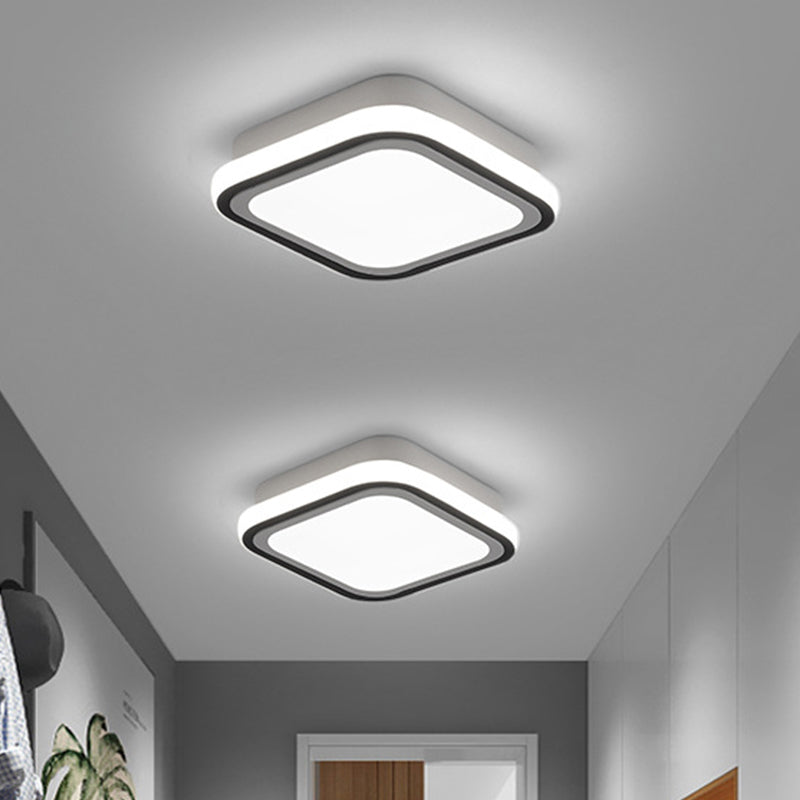 LED Corridor Ceiling Flush Light Minimalist Black Flush Light Fixture with Round/Square Metal Shade in White/3 Color Light Black White Square Plate Clearhalo 'Ceiling Lights' 'Close To Ceiling Lights' 'Close to ceiling' 'Flush mount' Lighting' 294167