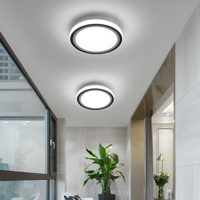 LED Corridor Ceiling Flush Light Minimalist Black Flush Light Fixture with Round/Square Metal Shade in White/3 Color Light Black White Round Clearhalo 'Ceiling Lights' 'Close To Ceiling Lights' 'Close to ceiling' 'Flush mount' Lighting' 294173