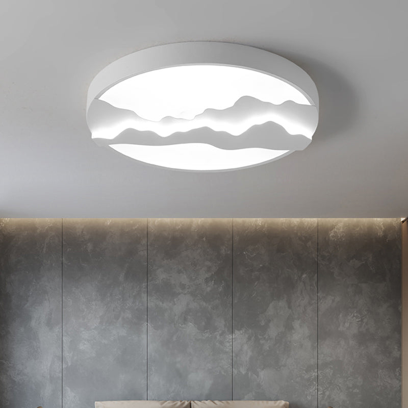 16"/19.5" Wide Mountain View Flush Light Fixture Simple Metal Gray/White LED Ceiling Mounted Light in Warm/White Light White White Clearhalo 'Ceiling Lights' 'Close To Ceiling Lights' 'Close to ceiling' 'Flush mount' Lighting' 294389
