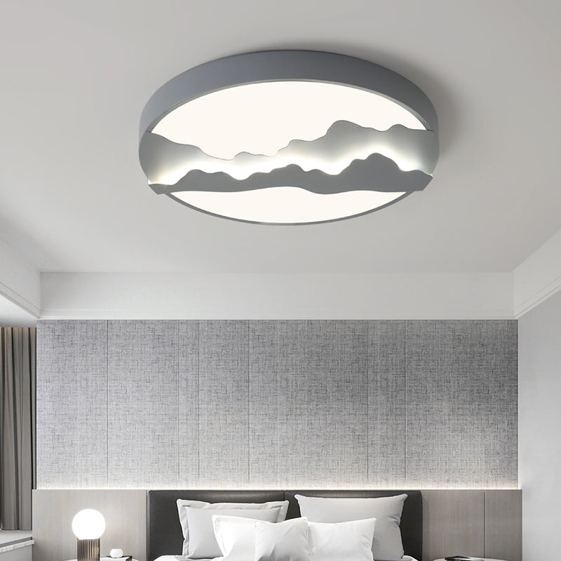 16"/19.5" Wide Mountain View Flush Light Fixture Simple Metal Gray/White LED Ceiling Mounted Light in Warm/White Light Grey Clearhalo 'Ceiling Lights' 'Close To Ceiling Lights' 'Close to ceiling' 'Flush mount' Lighting' 294397