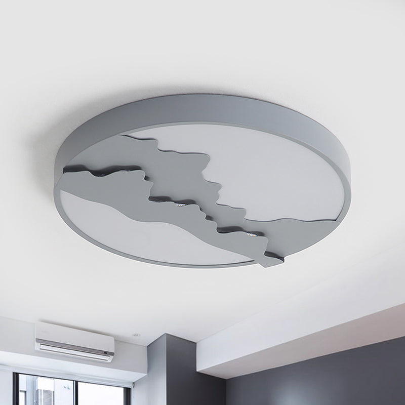 16"/19.5" Wide Mountain View Flush Light Fixture Simple Metal Gray/White LED Ceiling Mounted Light in Warm/White Light Clearhalo 'Ceiling Lights' 'Close To Ceiling Lights' 'Close to ceiling' 'Flush mount' Lighting' 294398