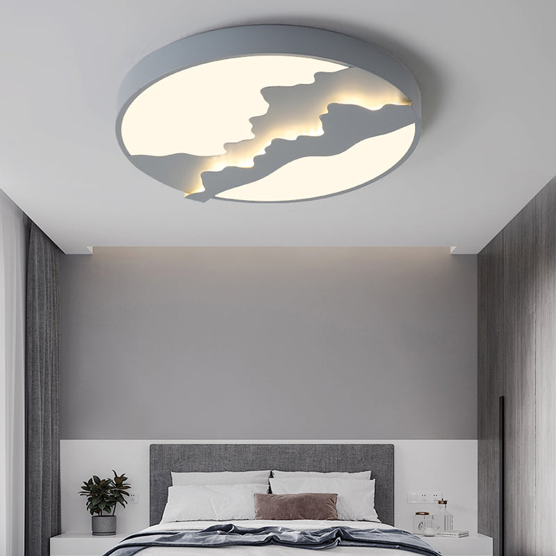 16"/19.5" Wide Mountain View Flush Light Fixture Simple Metal Gray/White LED Ceiling Mounted Light in Warm/White Light Clearhalo 'Ceiling Lights' 'Close To Ceiling Lights' 'Close to ceiling' 'Flush mount' Lighting' 294400