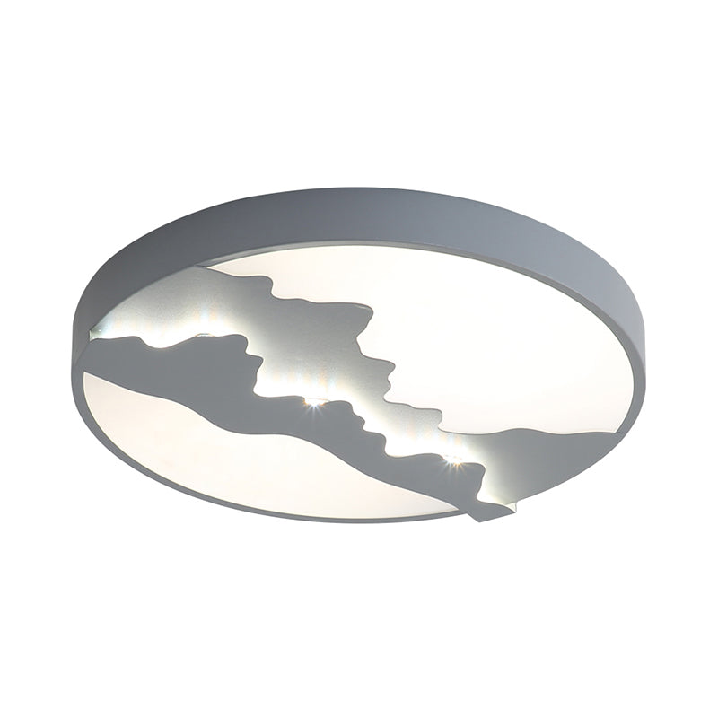 16"/19.5" Wide Mountain View Flush Light Fixture Simple Metal Gray/White LED Ceiling Mounted Light in Warm/White Light Clearhalo 'Ceiling Lights' 'Close To Ceiling Lights' 'Close to ceiling' 'Flush mount' Lighting' 294401