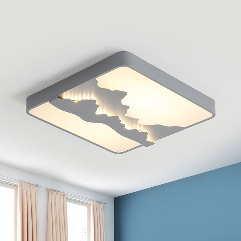 Metal Square Ceiling Lighting Modern Gray/White 16"/19.5" Wide LED Flush Mount Lamp, Warm/White Light Clearhalo 'Ceiling Lights' 'Close To Ceiling Lights' 'Close to ceiling' 'Flush mount' Lighting' 294413