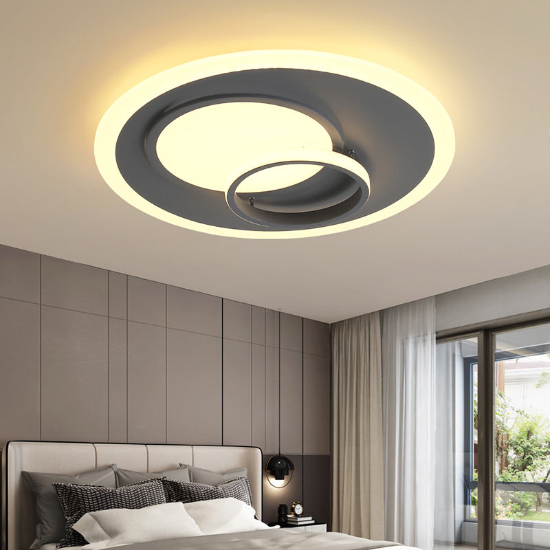 Acrylic Round Flush Mount Lamp Contemporary Gray 16"/19.5" Wide LED Ceiling Fixture, Warm/White Light Grey Clearhalo 'Ceiling Lights' 'Close To Ceiling Lights' 'Close to ceiling' 'Flush mount' Lighting' 294434