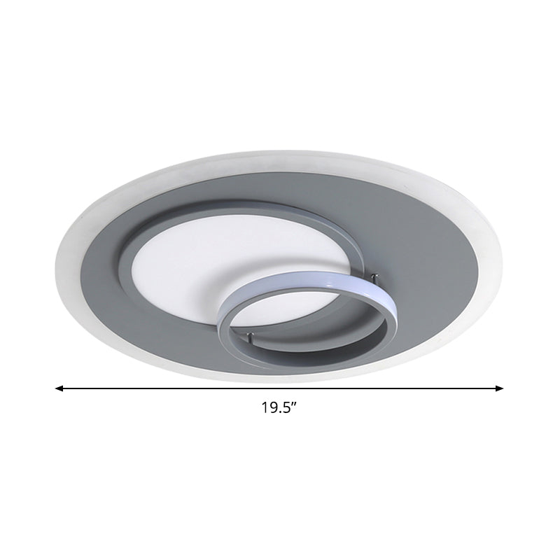 Acrylic Round Flush Mount Lamp Contemporary Gray 16"/19.5" Wide LED Ceiling Fixture, Warm/White Light Clearhalo 'Ceiling Lights' 'Close To Ceiling Lights' 'Close to ceiling' 'Flush mount' Lighting' 294440