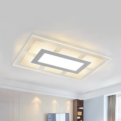 White Rectangle Ceiling Mounted Light Fixture Modern Acrylic 23.5"/35.5" Wide LED Flush Mount in Warm/White Light White Warm Clearhalo 'Ceiling Lights' 'Close To Ceiling Lights' 'Close to ceiling' 'Flush mount' Lighting' 294457