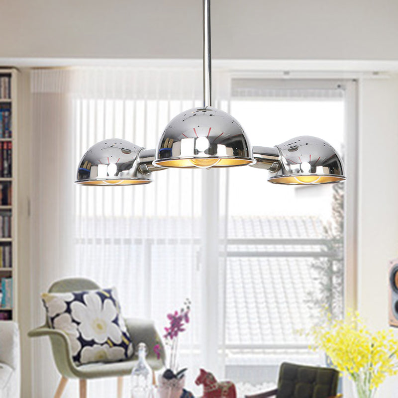 Dome Metal Semi Flush Industrial 3-Light Living Room Semi Flush Mount Ceiling Light in Black/Brass/Chrome Clearhalo 'Ceiling Lights' 'Close To Ceiling Lights' 'Close to ceiling' 'Semi-flushmount' Lighting' 294563