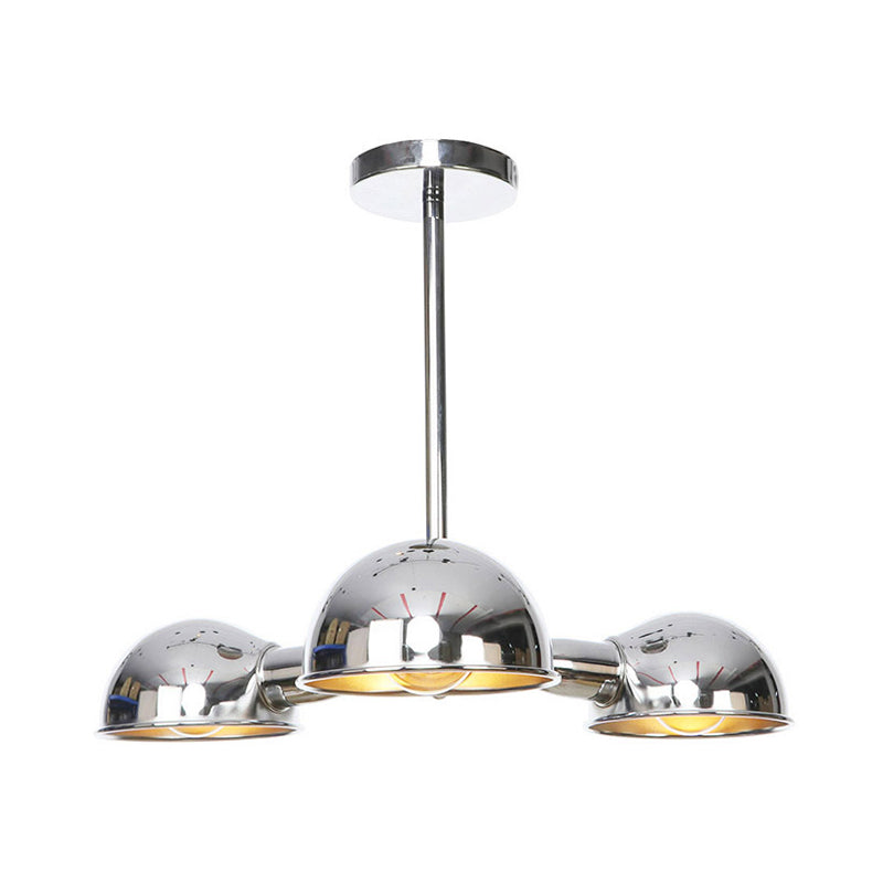 Dome Metal Semi Flush Industrial 3-Light Living Room Semi Flush Mount Ceiling Light in Black/Brass/Chrome Clearhalo 'Ceiling Lights' 'Close To Ceiling Lights' 'Close to ceiling' 'Semi-flushmount' Lighting' 294564