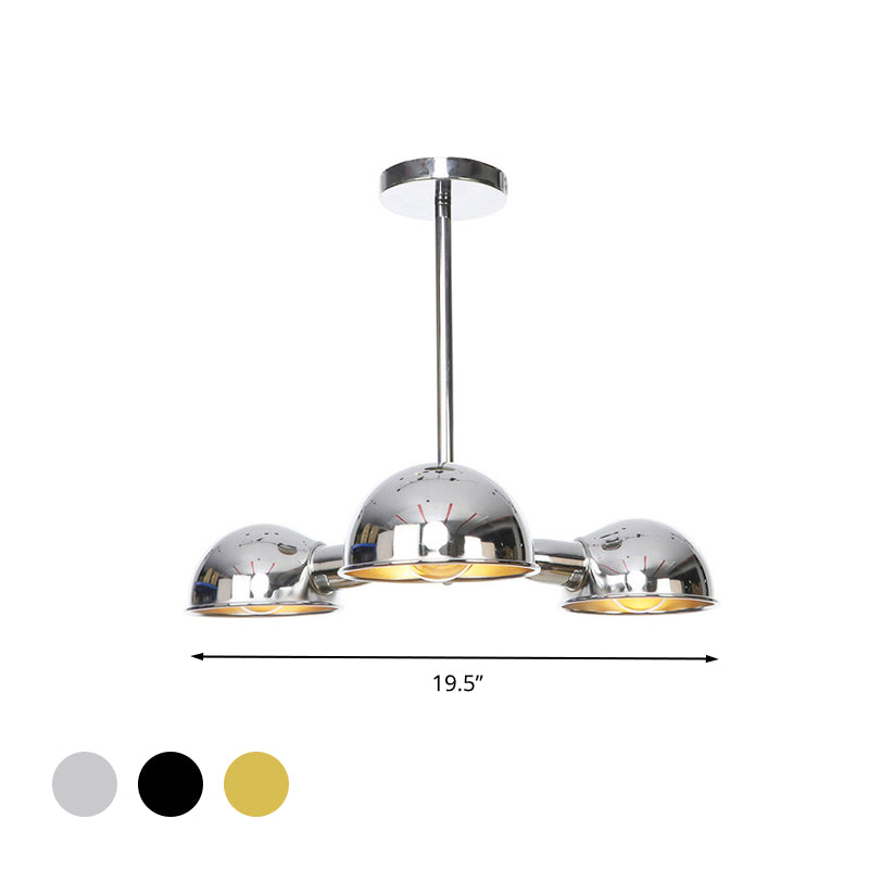 Dome Metal Semi Flush Industrial 3-Light Living Room Semi Flush Mount Ceiling Light in Black/Brass/Chrome Clearhalo 'Ceiling Lights' 'Close To Ceiling Lights' 'Close to ceiling' 'Semi-flushmount' Lighting' 294565