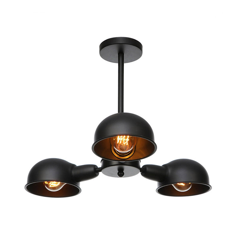 Dome Metal Semi Flush Industrial 3-Light Living Room Semi Flush Mount Ceiling Light in Black/Brass/Chrome