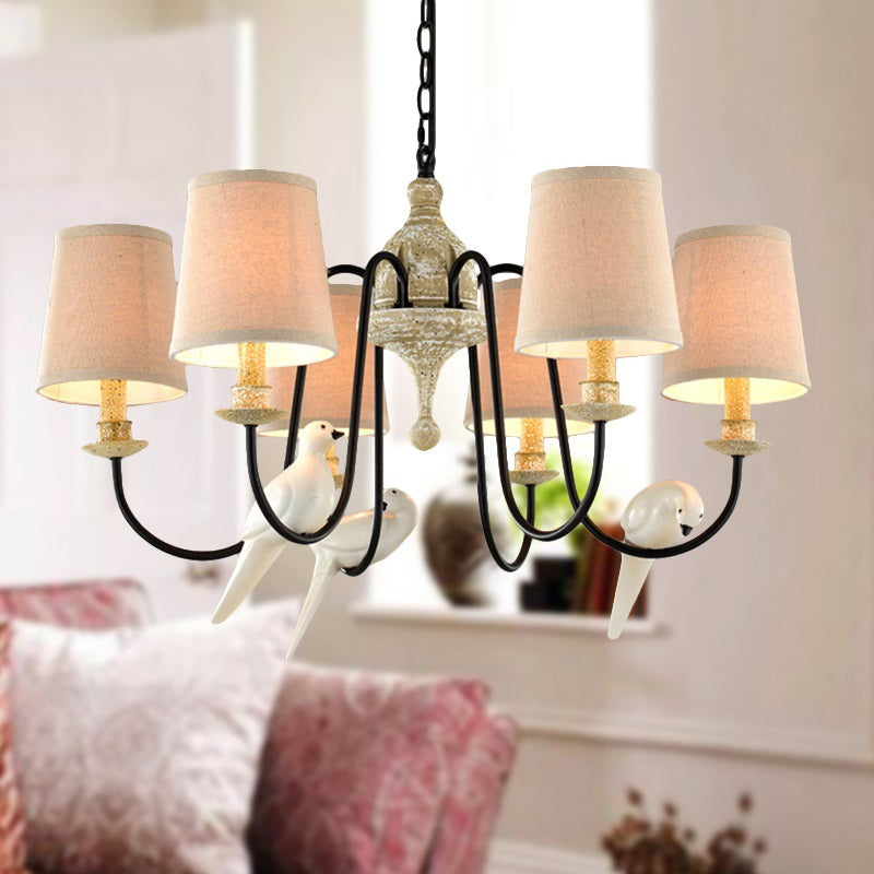 Barrel Pendant Chandelier Light Nordic Fabric 3/6 Heads Light Tan Hanging Ceiling Light 6 Light Tan Clearhalo 'Ceiling Lights' 'Chandeliers' 'Modern Chandeliers' 'Modern' Lighting' 294642