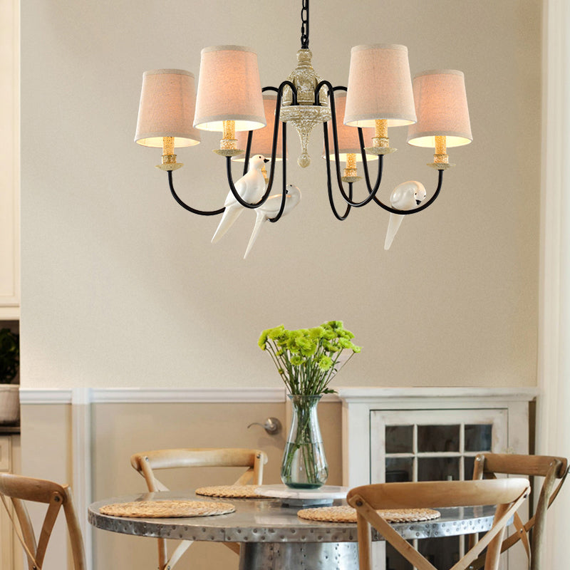 Barrel Pendant Chandelier Light Nordic Fabric 3/6 Heads Light Tan Hanging Ceiling Light Clearhalo 'Ceiling Lights' 'Chandeliers' 'Modern Chandeliers' 'Modern' Lighting' 294643