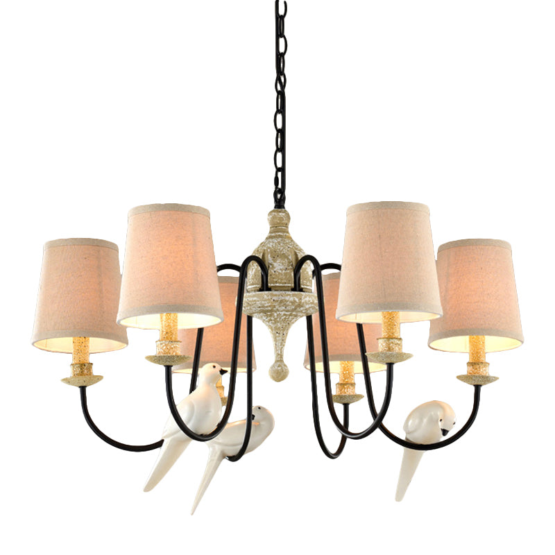 Barrel Pendant Chandelier Light Nordic Fabric 3/6 Heads Light Tan Hanging Ceiling Light Clearhalo 'Ceiling Lights' 'Chandeliers' 'Modern Chandeliers' 'Modern' Lighting' 294644