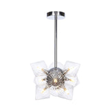 Black/Chrome Prism Semi Flush Light Vintage Clear/Amber Ribbed Glass 9/12 Lights Living Room Ceiling Lamp 12 Chrome Clear Clearhalo 'Ceiling Lights' 'Close To Ceiling Lights' 'Close to ceiling' 'Glass shade' 'Glass' 'Semi-flushmount' Lighting' 294668
