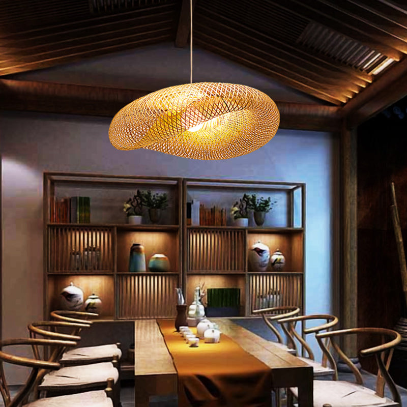 16"/19.5"/23.5" W Twist Pendant Lighting Contemporary Bamboo 1 Light Living Room Hanging Lamp in Beige Beige Clearhalo 'Ceiling Lights' 'Modern Pendants' 'Modern' 'Pendant Lights' 'Pendants' Lighting' 294728