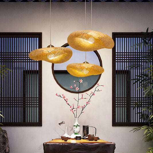 16"/19.5"/23.5" W Twist Pendant Lighting Contemporary Bamboo 1 Light Living Room Hanging Lamp in Beige Clearhalo 'Ceiling Lights' 'Modern Pendants' 'Modern' 'Pendant Lights' 'Pendants' Lighting' 294730