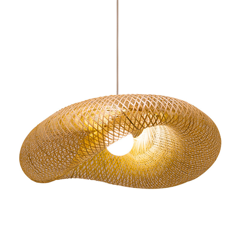 16"/19.5"/23.5" W Twist Pendant Lighting Contemporary Bamboo 1 Light Living Room Hanging Lamp in Beige Clearhalo 'Ceiling Lights' 'Modern Pendants' 'Modern' 'Pendant Lights' 'Pendants' Lighting' 294731