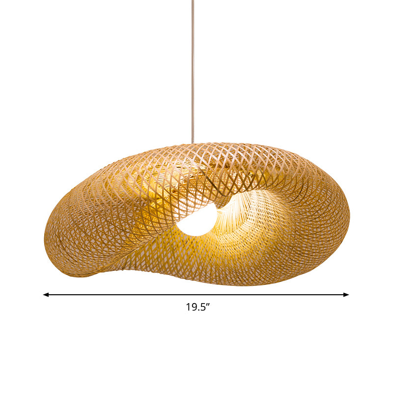 16"/19.5"/23.5" W Twist Pendant Lighting Contemporary Bamboo 1 Light Living Room Hanging Lamp in Beige Clearhalo 'Ceiling Lights' 'Modern Pendants' 'Modern' 'Pendant Lights' 'Pendants' Lighting' 294733