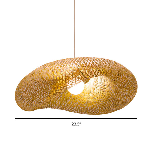 16"/19.5"/23.5" W Twist Pendant Lighting Contemporary Bamboo 1 Light Living Room Hanging Lamp in Beige Clearhalo 'Ceiling Lights' 'Modern Pendants' 'Modern' 'Pendant Lights' 'Pendants' Lighting' 294734