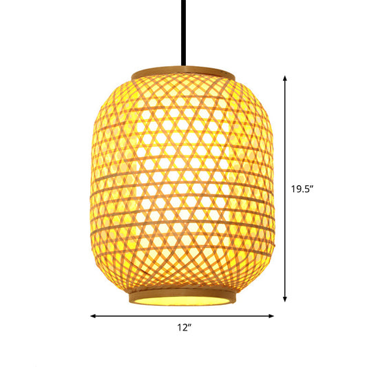 16“/19.5” Height Asia Lantern Hanging Pendant Bamboo 1 Light Dining Room Ceiling Light in Beige Clearhalo 'Ceiling Lights' 'Modern Pendants' 'Modern' 'Pendant Lights' 'Pendants' Lighting' 294740