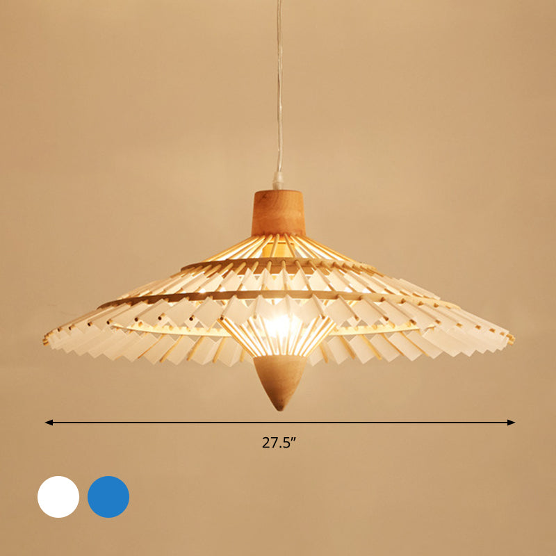 19.5"/23.5"/27.5" W Asia Umbrella Shaped Bamboo Ceiling Light 1 Light Pendant Lighting in White/Blue Clearhalo 'Ceiling Lights' 'Modern Pendants' 'Modern' 'Pendant Lights' 'Pendants' Lighting' 294773