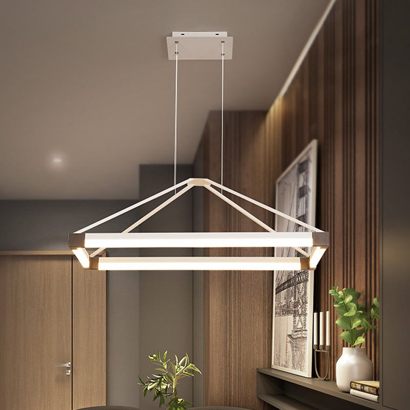 Metal Rectangle Chandelier Light Modernism White/Coffee 23.5