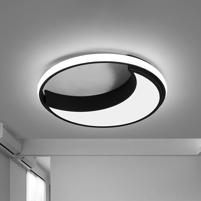 16.5"/19.5" Wide Moon Ceiling Light Fixture Minimalist Metal Black/White LED Flush Mount Lighting, Warm/White/Natural Light Black White Clearhalo 'Ceiling Lights' 'Close To Ceiling Lights' 'Close to ceiling' 'Flush mount' Lighting' 294813