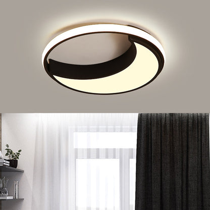 16.5"/19.5" Wide Moon Ceiling Light Fixture Minimalist Metal Black/White LED Flush Mount Lighting, Warm/White/Natural Light Black Warm Clearhalo 'Ceiling Lights' 'Close To Ceiling Lights' 'Close to ceiling' 'Flush mount' Lighting' 294814