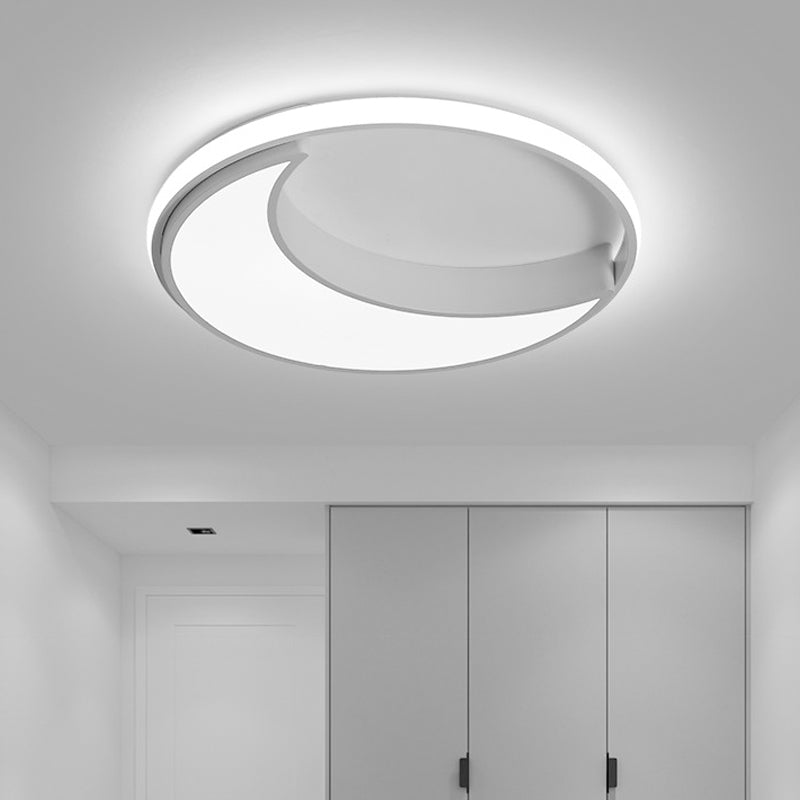 16.5"/19.5" Wide Moon Ceiling Light Fixture Minimalist Metal Black/White LED Flush Mount Lighting, Warm/White/Natural Light White White Clearhalo 'Ceiling Lights' 'Close To Ceiling Lights' 'Close to ceiling' 'Flush mount' Lighting' 294819
