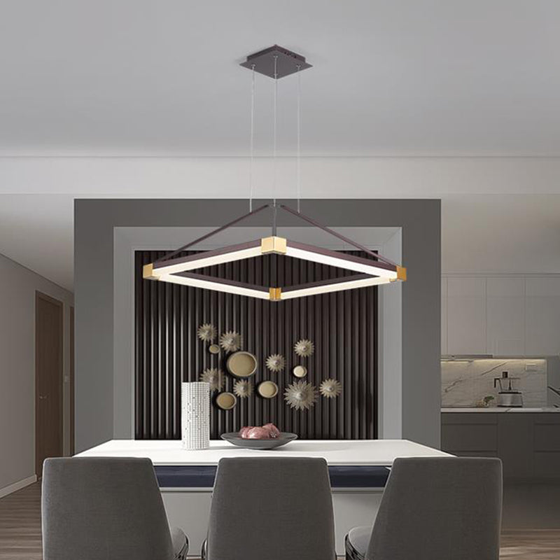 Rhombus Pendant Light Fixture Modern Metal White/Coffee LED Hanging Chandelier in Warm/White Light, 18"/23.5"/31.5" Wide Coffee Warm Clearhalo 'Ceiling Lights' 'Chandeliers' 'Modern Chandeliers' 'Modern' Lighting' 294845