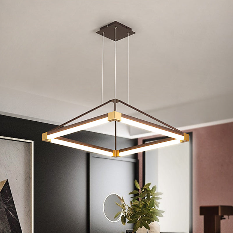 Rhombus Pendant Light Fixture Modern Metal White/Coffee LED Hanging Chandelier in Warm/White Light, 18"/23.5"/31.5" Wide Clearhalo 'Ceiling Lights' 'Chandeliers' 'Modern Chandeliers' 'Modern' Lighting' 294846