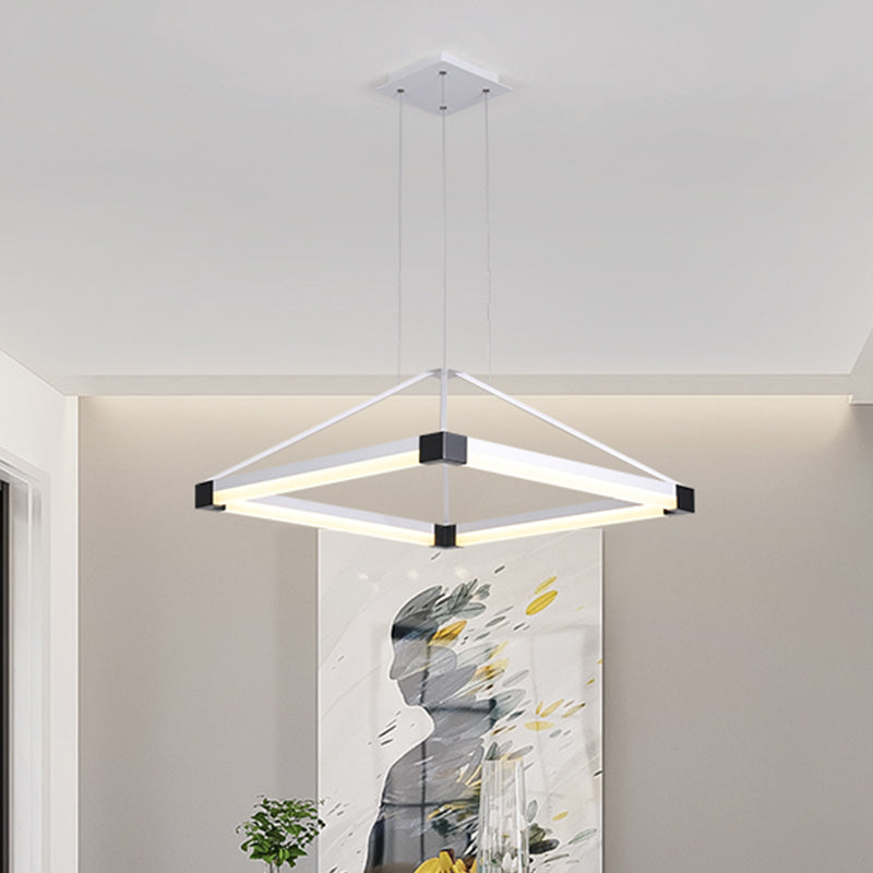 Rhombus Pendant Light Fixture Modern Metal White/Coffee LED Hanging Chandelier in Warm/White Light, 18"/23.5"/31.5" Wide White Warm Clearhalo 'Ceiling Lights' 'Chandeliers' 'Modern Chandeliers' 'Modern' Lighting' 294852