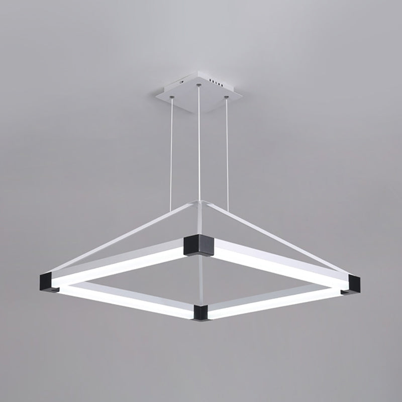 Rhombus Pendant Light Fixture Modern Metal White/Coffee LED Hanging Chandelier in Warm/White Light, 18"/23.5"/31.5" Wide White White Clearhalo 'Ceiling Lights' 'Chandeliers' 'Modern Chandeliers' 'Modern' Lighting' 294853