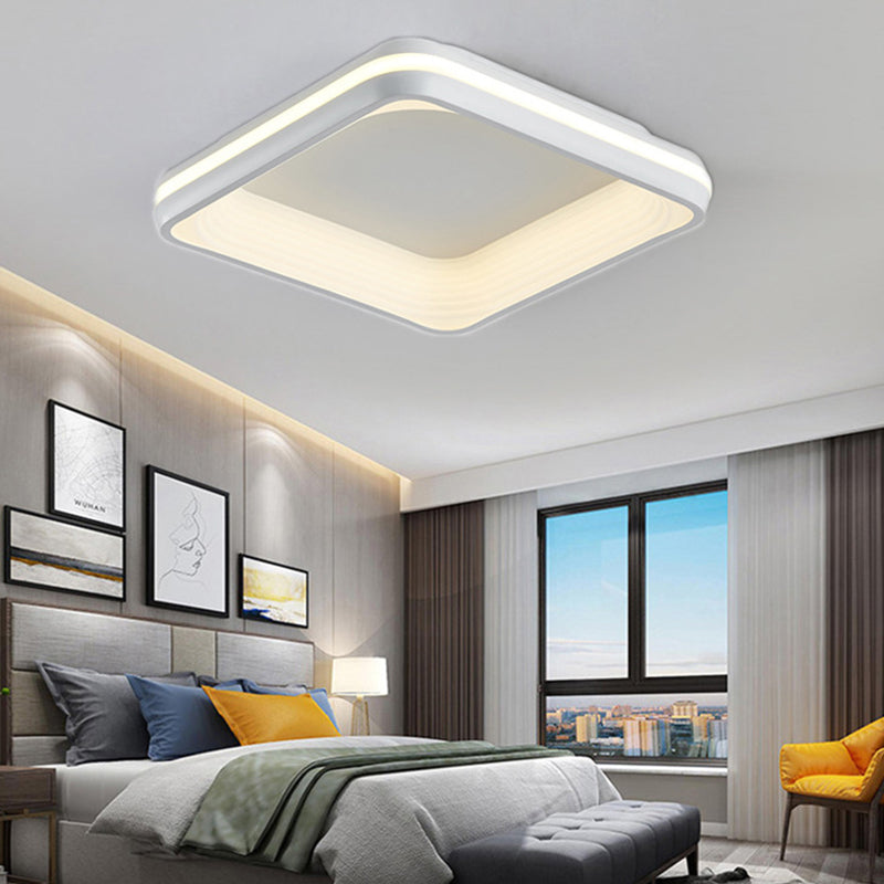 Metal Square Flush Light Simple Style White 19"/25" Wide LED Ceiling Mounted Fixture in 3 Color Light/Remote Control Stepless Dimming White Remote Control Stepless Dimming Clearhalo 'Ceiling Lights' 'Close To Ceiling Lights' 'Close to ceiling' 'Flush mount' Lighting' 294873