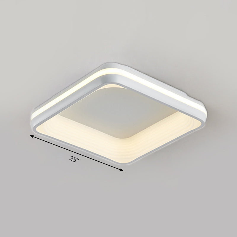 Metal Square Flush Light Simple Style White 19"/25" Wide LED Ceiling Mounted Fixture in 3 Color Light/Remote Control Stepless Dimming Clearhalo 'Ceiling Lights' 'Close To Ceiling Lights' 'Close to ceiling' 'Flush mount' Lighting' 294877