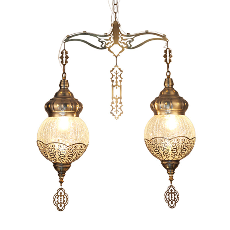 Bronze 2 Lights Chandelier Lamp Vintage Style Crackle Glass Globe Shaped Hanging Light Kit Clearhalo 'Ceiling Lights' 'Chandeliers' 'Glass shade' 'Glass' Lighting' 294895