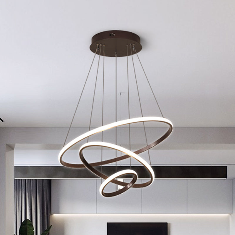 Acrylic Ring Pendant Light Simple Style Coffee Chandelier Lamp in Warm/White Light, 8"+16"/16"+23.5"/8"+16"+23.5" Wide Clearhalo 'Ceiling Lights' 'Chandeliers' 'Modern Chandeliers' 'Modern' Lighting' 294961