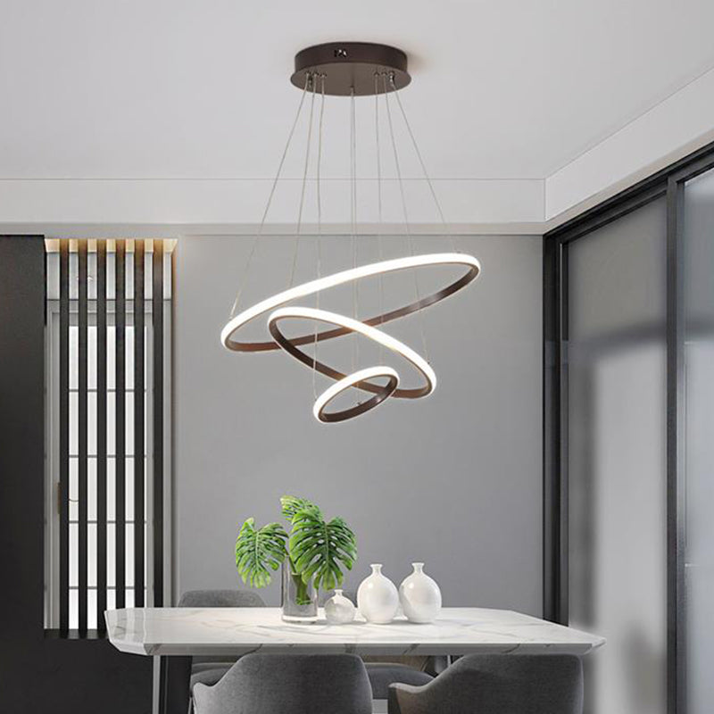 Acrylic Ring Pendant Light Simple Style Coffee Chandelier Lamp in Warm/White Light, 8"+16"/16"+23.5"/8"+16"+23.5" Wide Clearhalo 'Ceiling Lights' 'Chandeliers' 'Modern Chandeliers' 'Modern' Lighting' 294962